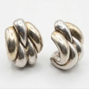Vintage Chunky Two-Tone Sterling Silver & Gold Wash Modernist Omega Back Earring